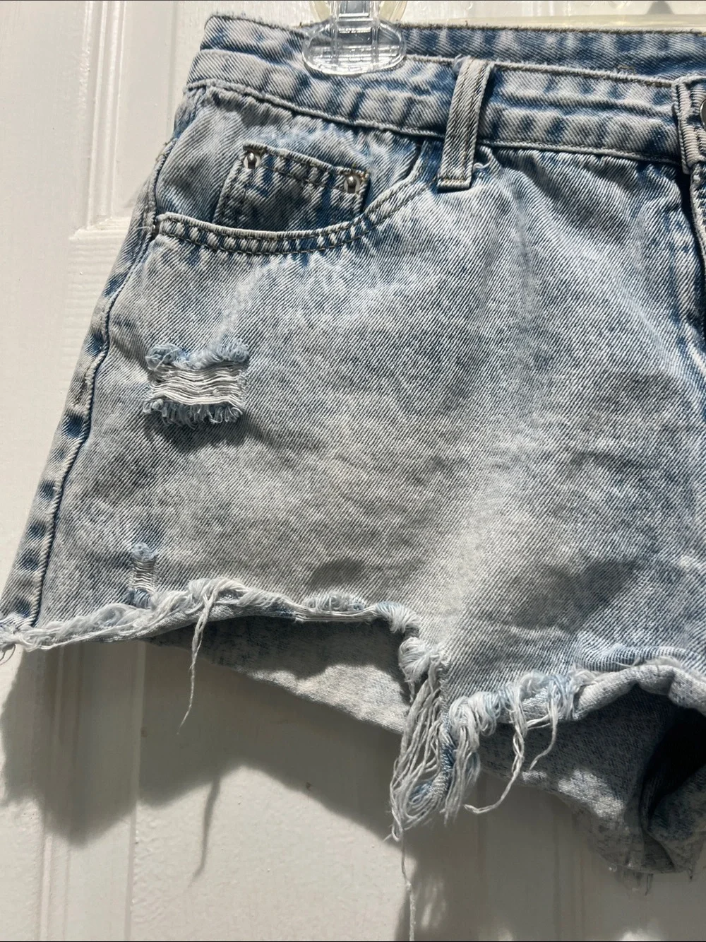 Light Wash Distressed Denim Shorts